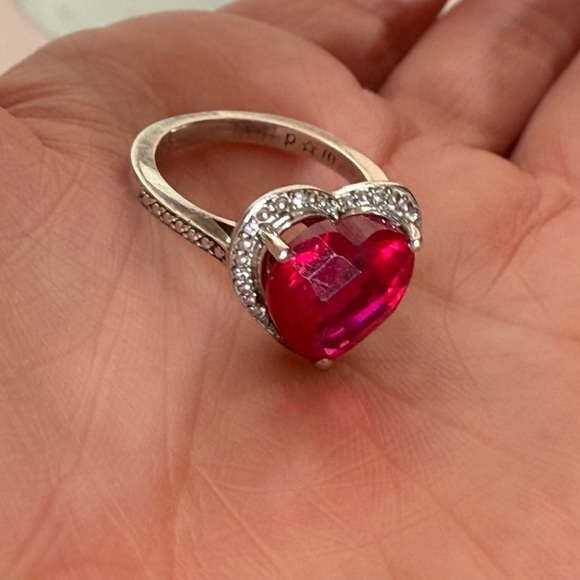 Milor P⭐️M Italy Sterling silver Red Ruby heart Shaped oversized Cocktail Ring - Picture 6 of 17